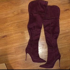 Burgundy thigh high heels